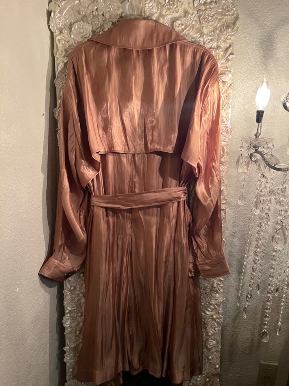 AKIRA Satin Trench Coat in Rose - Picture 5 of 6